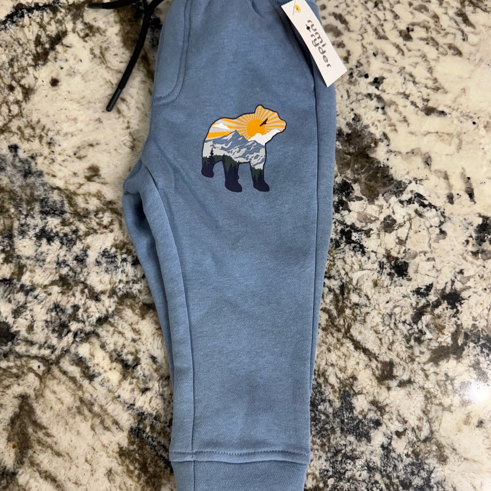 rumi + Ryder Kids Blue Joggers with Bear‎ Design